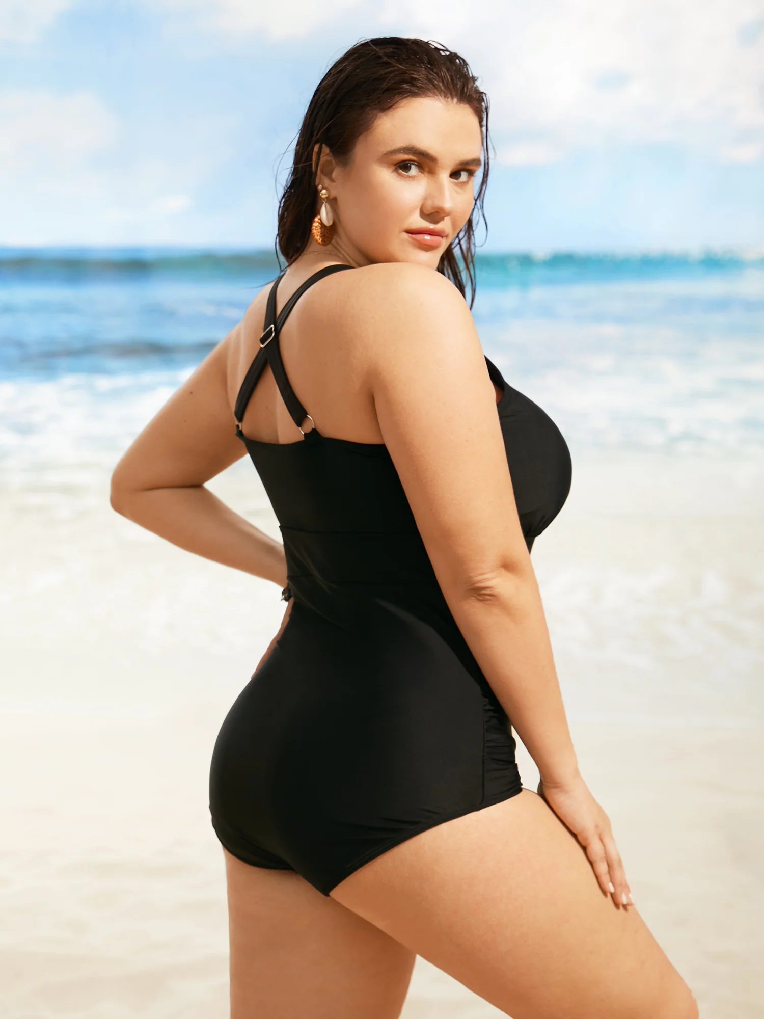 Floral Embroidered Ruched Crisscross One Piece Swimsuit - Image 2