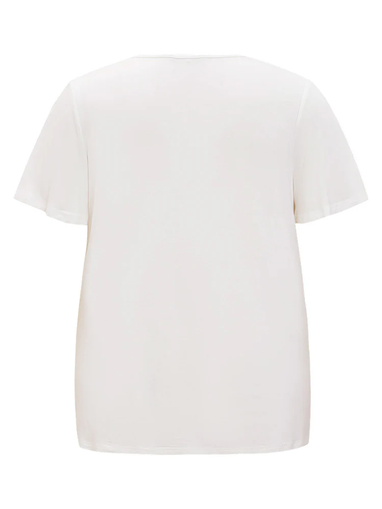 Floral Embroidered Ruffle Sleeve Keyhole Neck T-shirt - Image 11