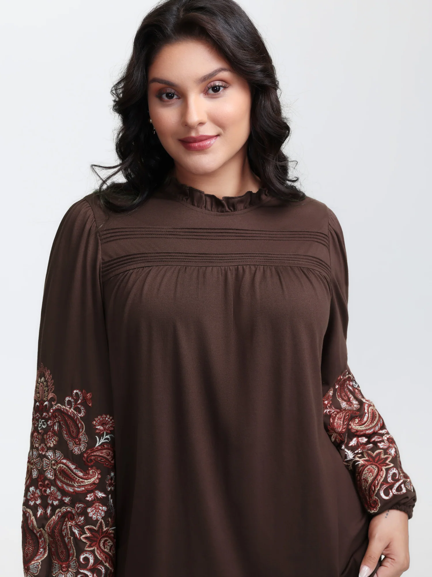 Floral Embroidered Ruffled Collar Top - Image 2
