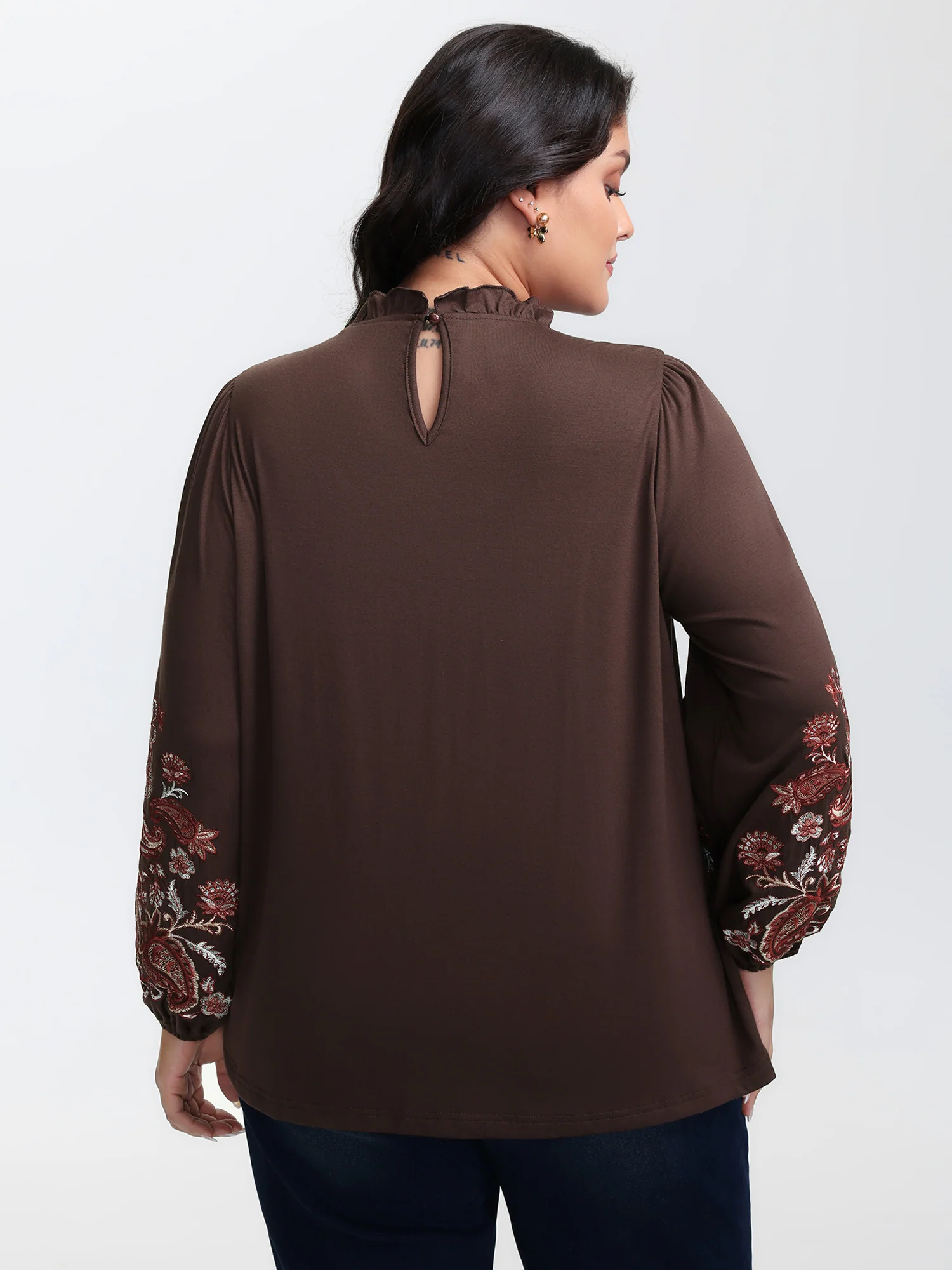 Floral Embroidered Ruffled Collar Top - Image 4