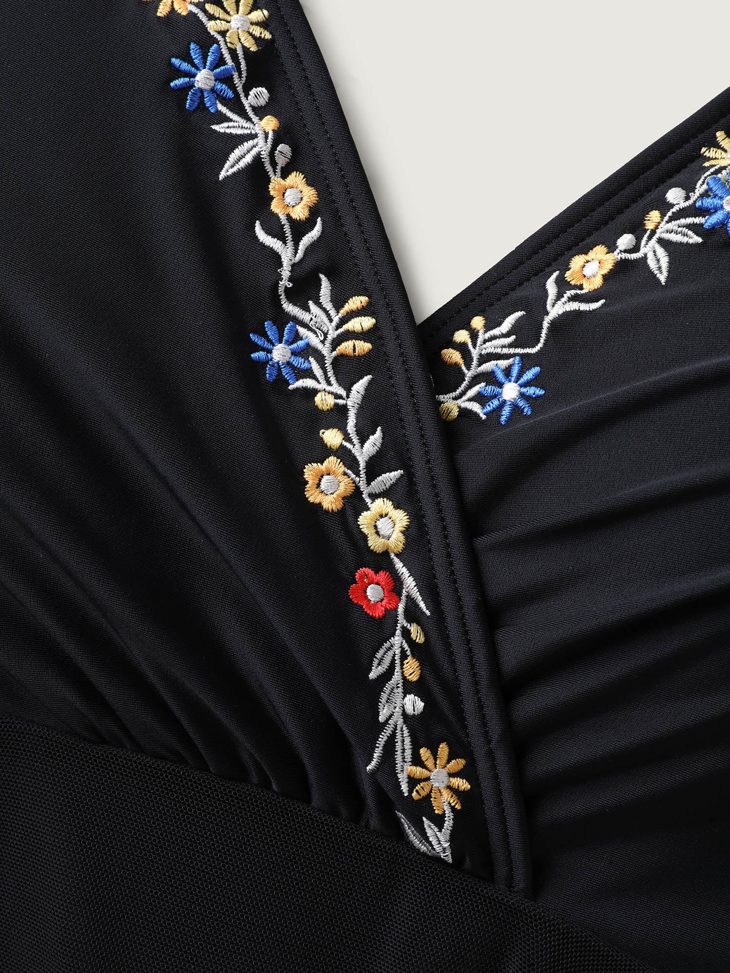 Floral Embroidered Sheer Surplice Swim Dress - Image 6
