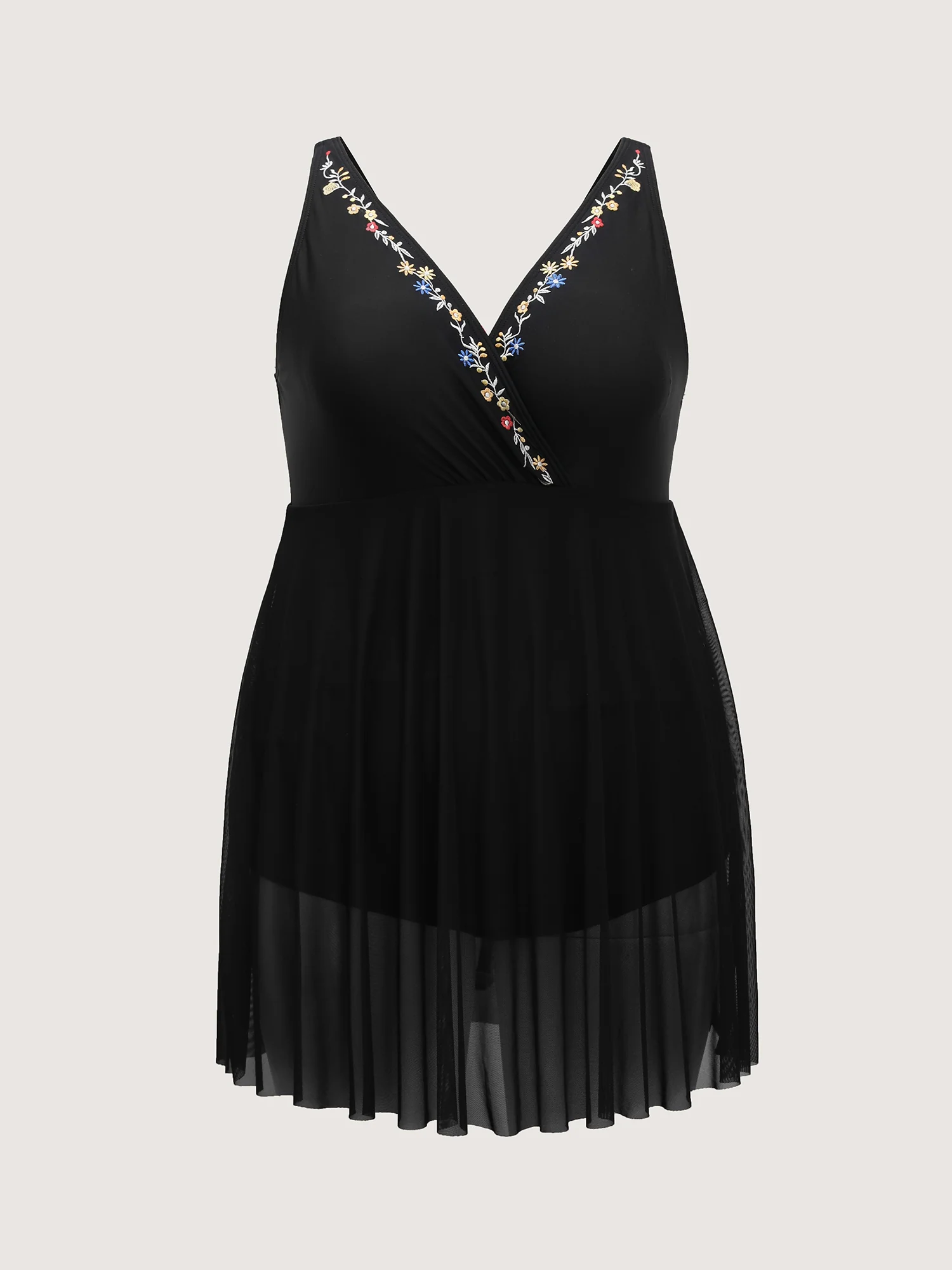 Floral Embroidered Sheer Surplice Swim Dress - Image 8
