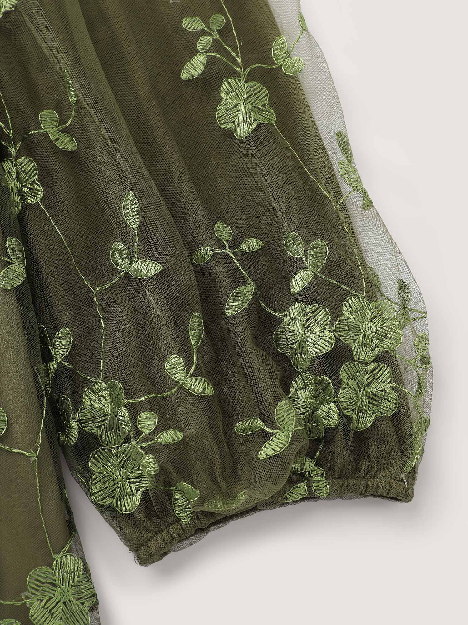 Floral Embroidered Shirred Lined Midi Dress - Image 7