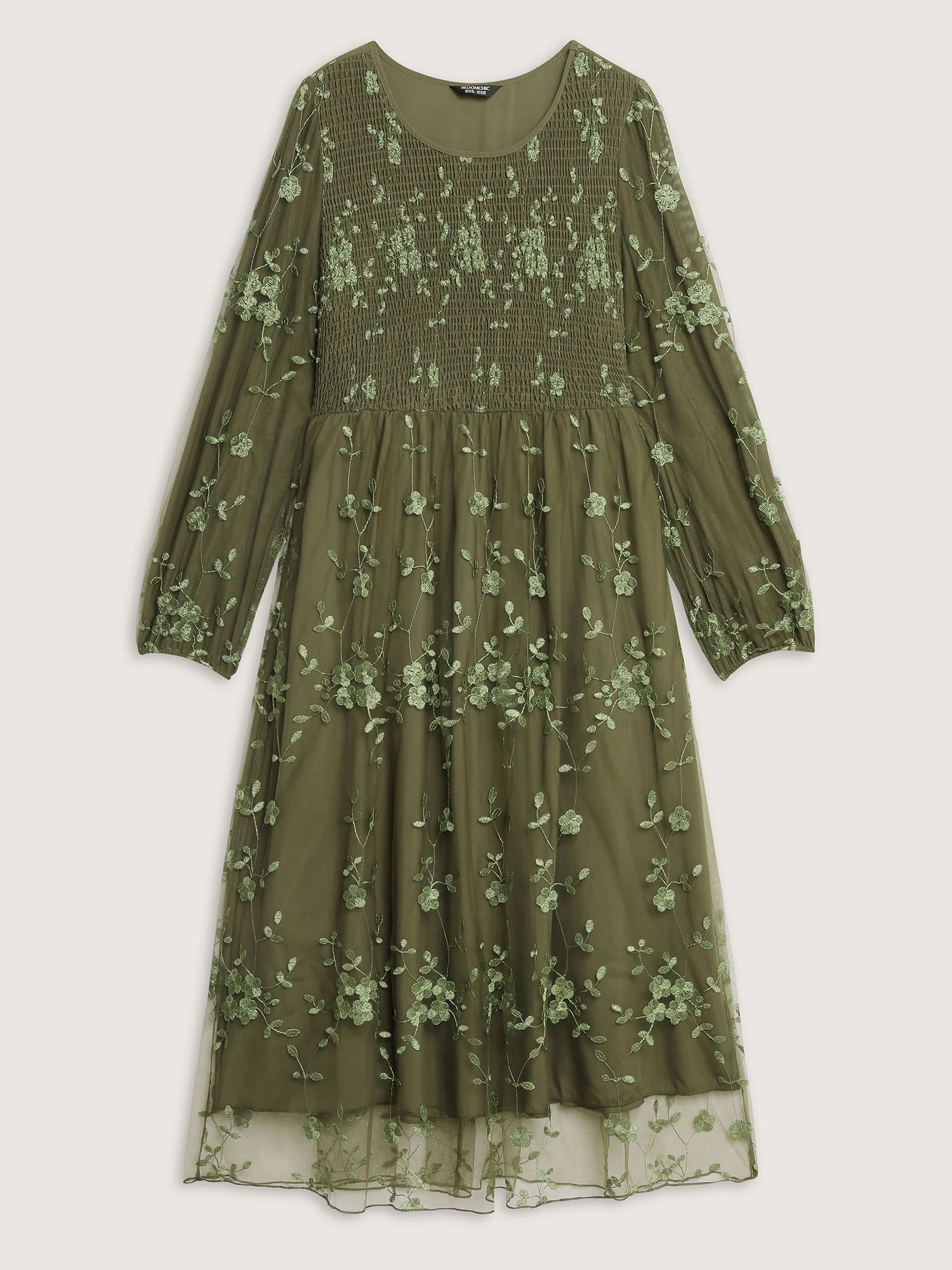 Floral Embroidered Shirred Lined Midi Dress - Image 8