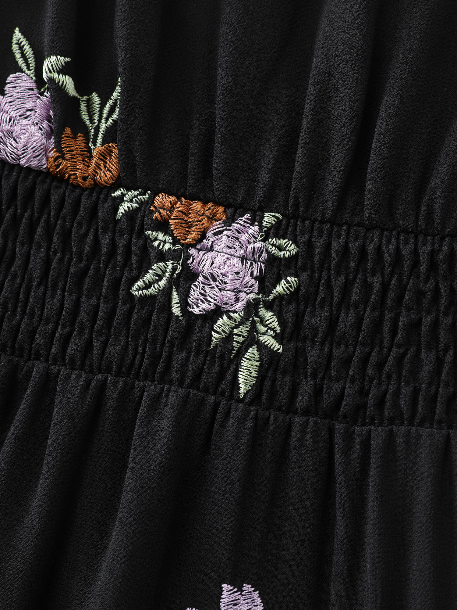 Floral Embroidered Shirred Waist Midi Dress - Image 7