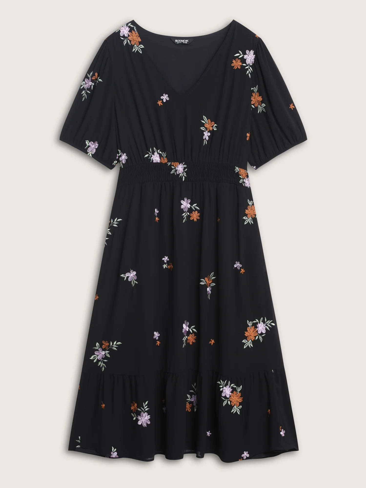 Floral Embroidered Shirred Waist Midi Dress - Image 9