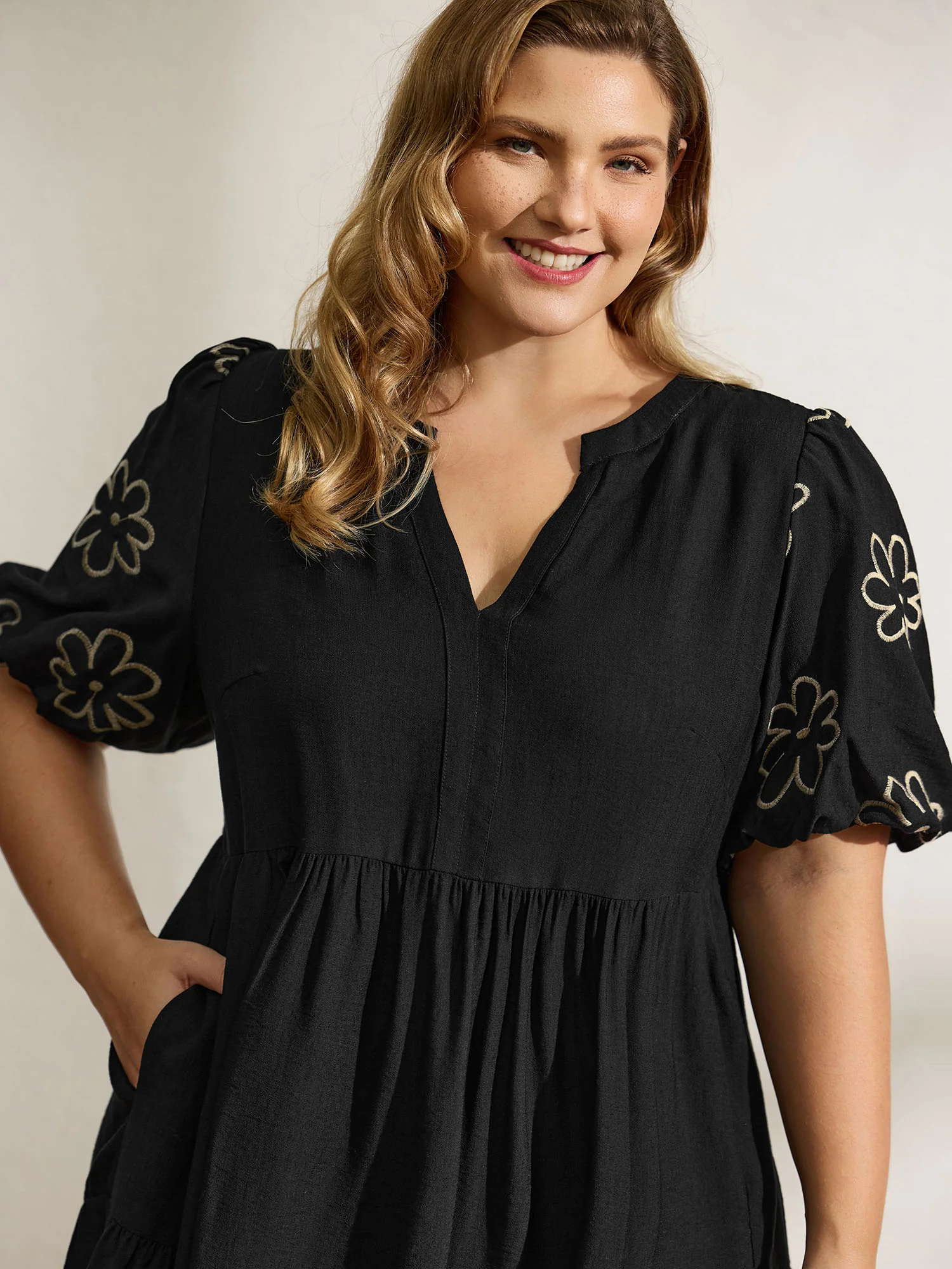 Floral Embroidered Sleeve A-Line Mini Dress - Image 2