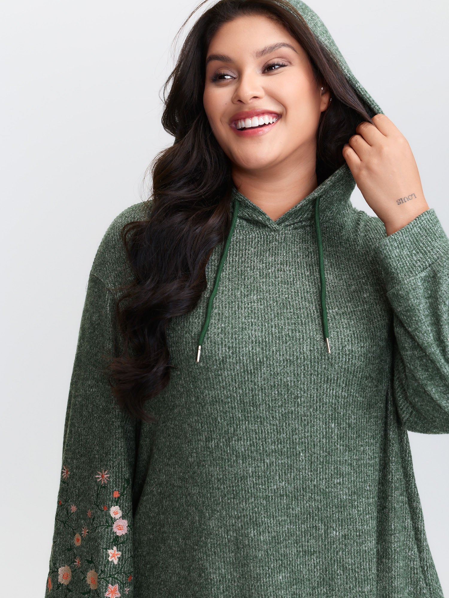 Floral Embroidered Sleeve Hooded Mini Dress - Image 2