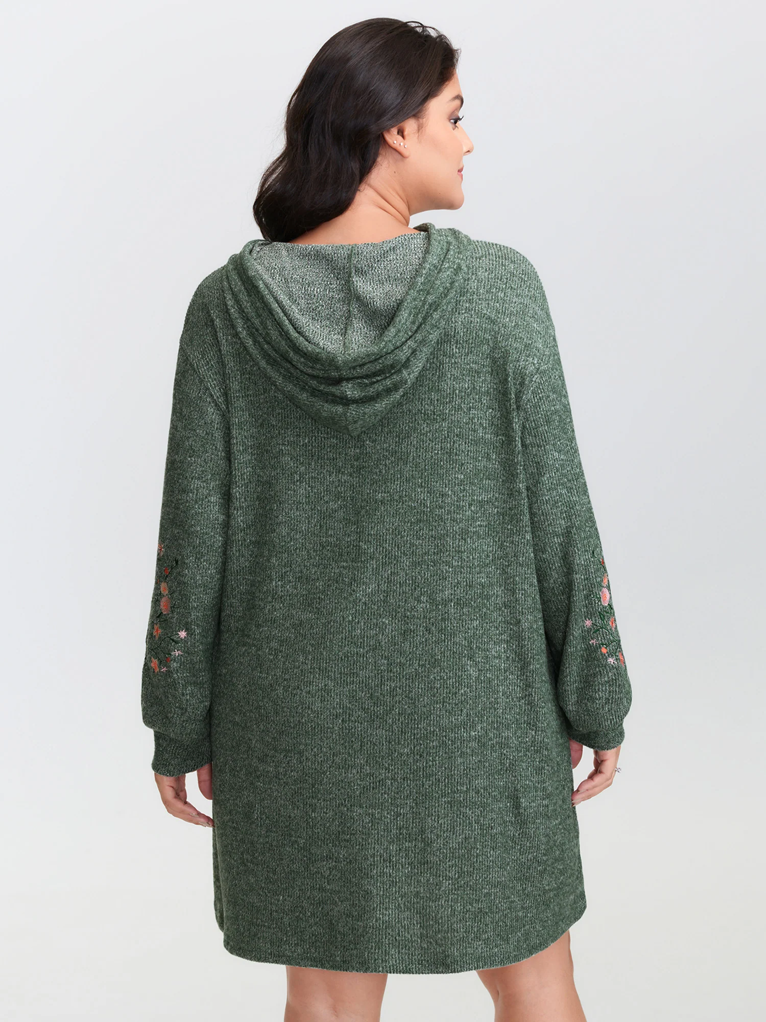 Floral Embroidered Sleeve Hooded Mini Dress - Image 5