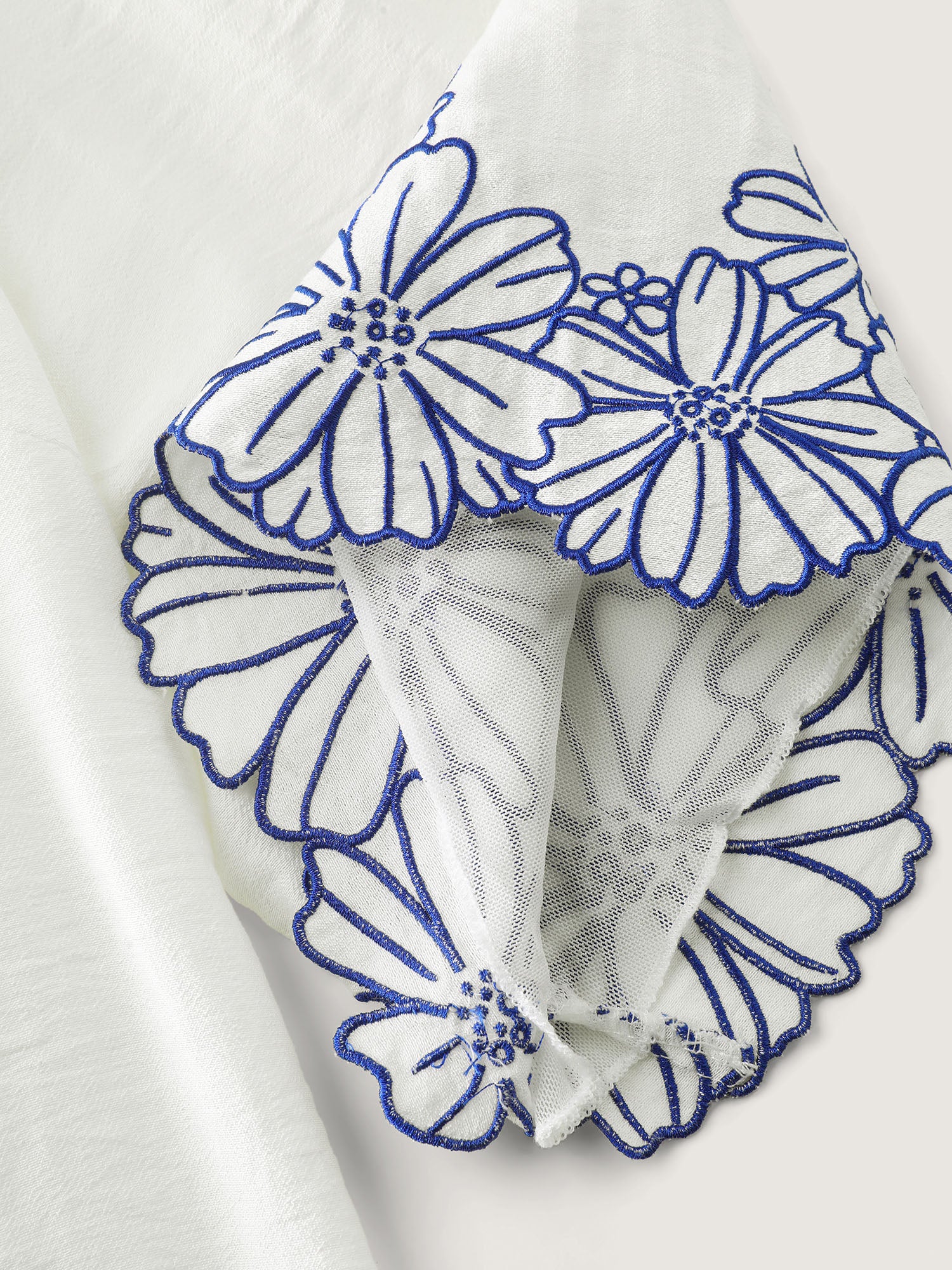 Floral Embroidered Sleeve Neck Keyhole Blouse - Image 6