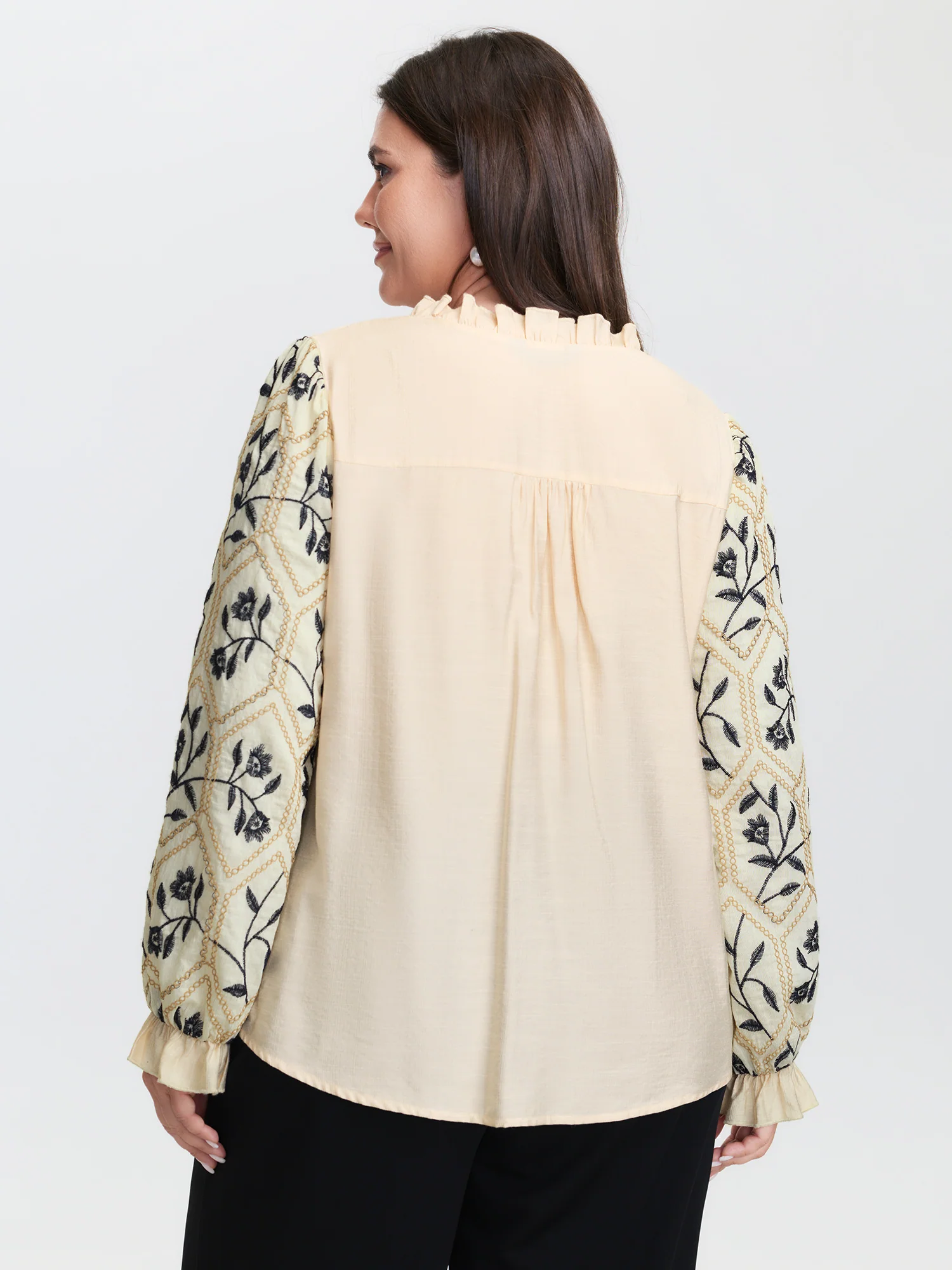 Floral Embroidered Sleeve Rayon Blouse - Image 4