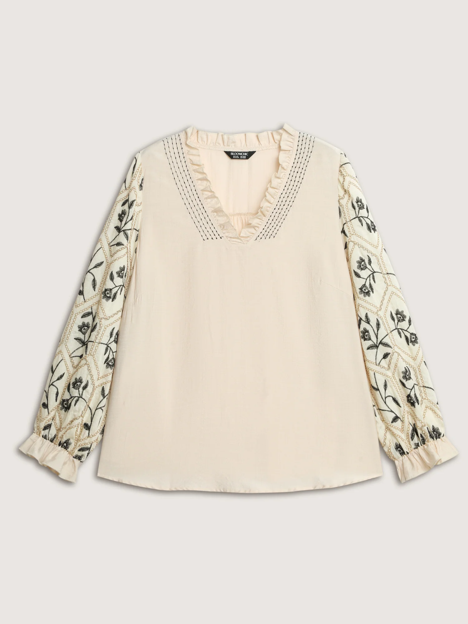 Floral Embroidered Sleeve Rayon Blouse - Image 7