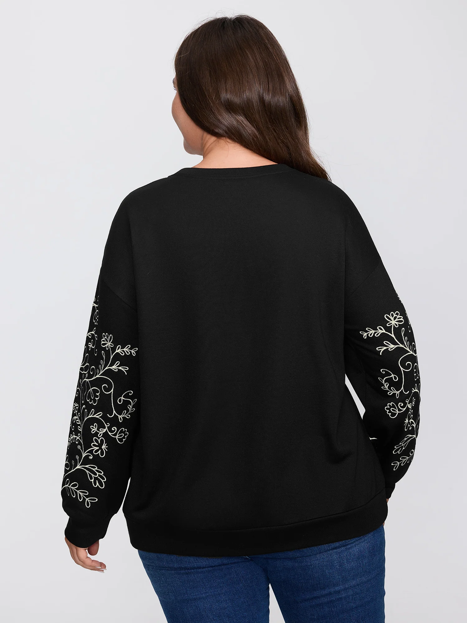Floral Embroidered Sleeve Relaxed-Fit Sweatshirt - Image 4