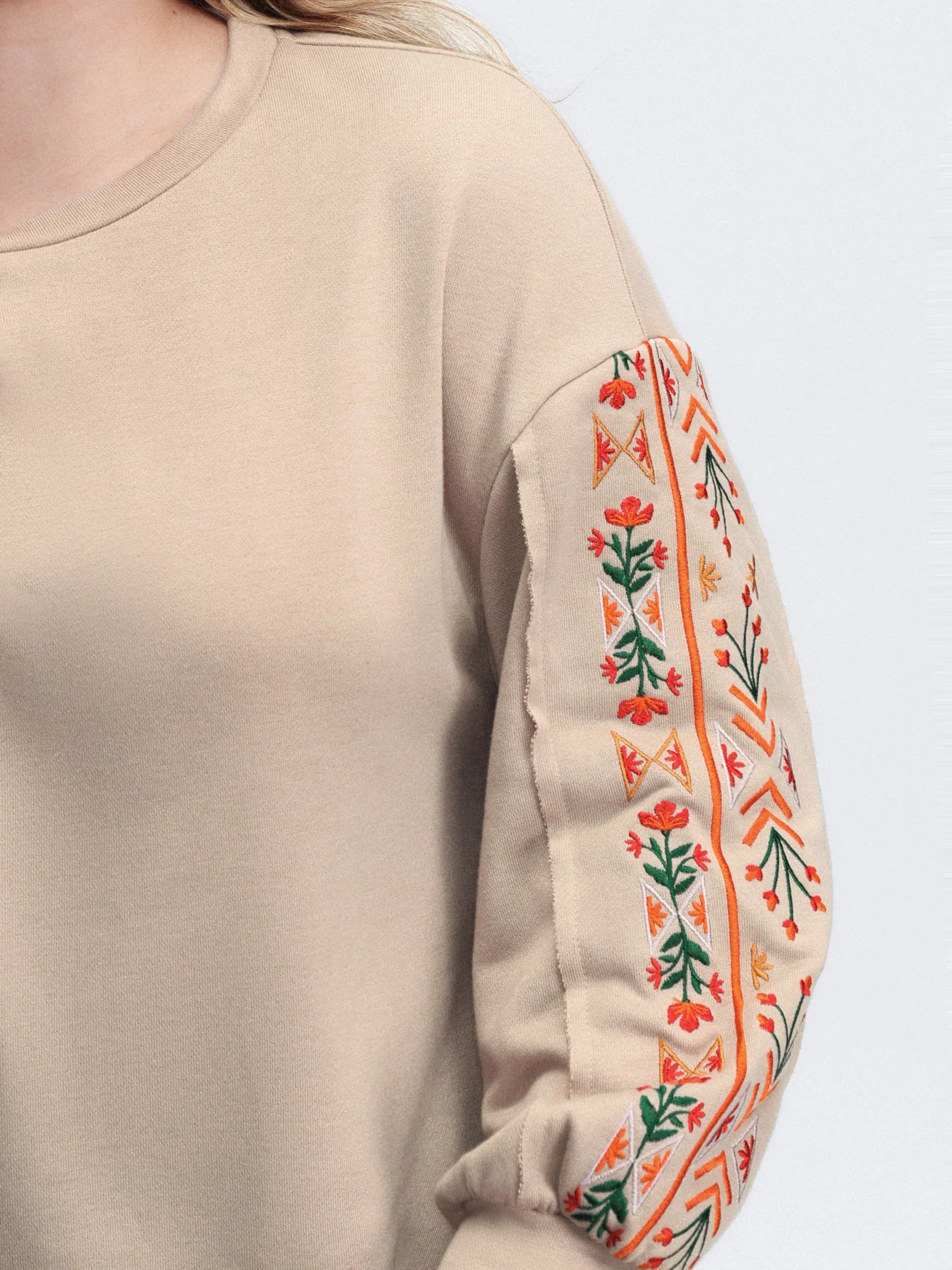 Floral Embroidered Sleeve Sweatshirt - Image 2