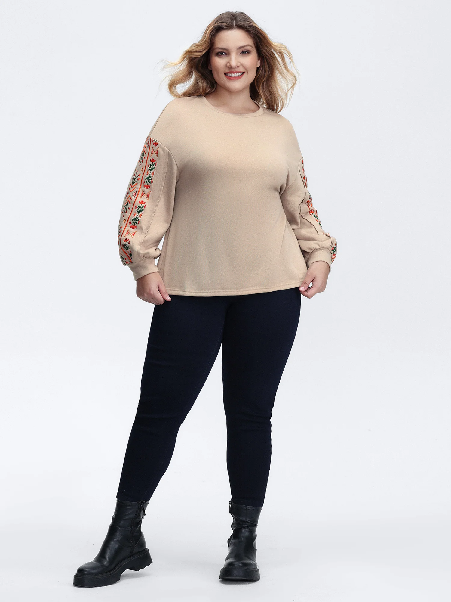 Floral Embroidered Sleeve Sweatshirt - Image 3