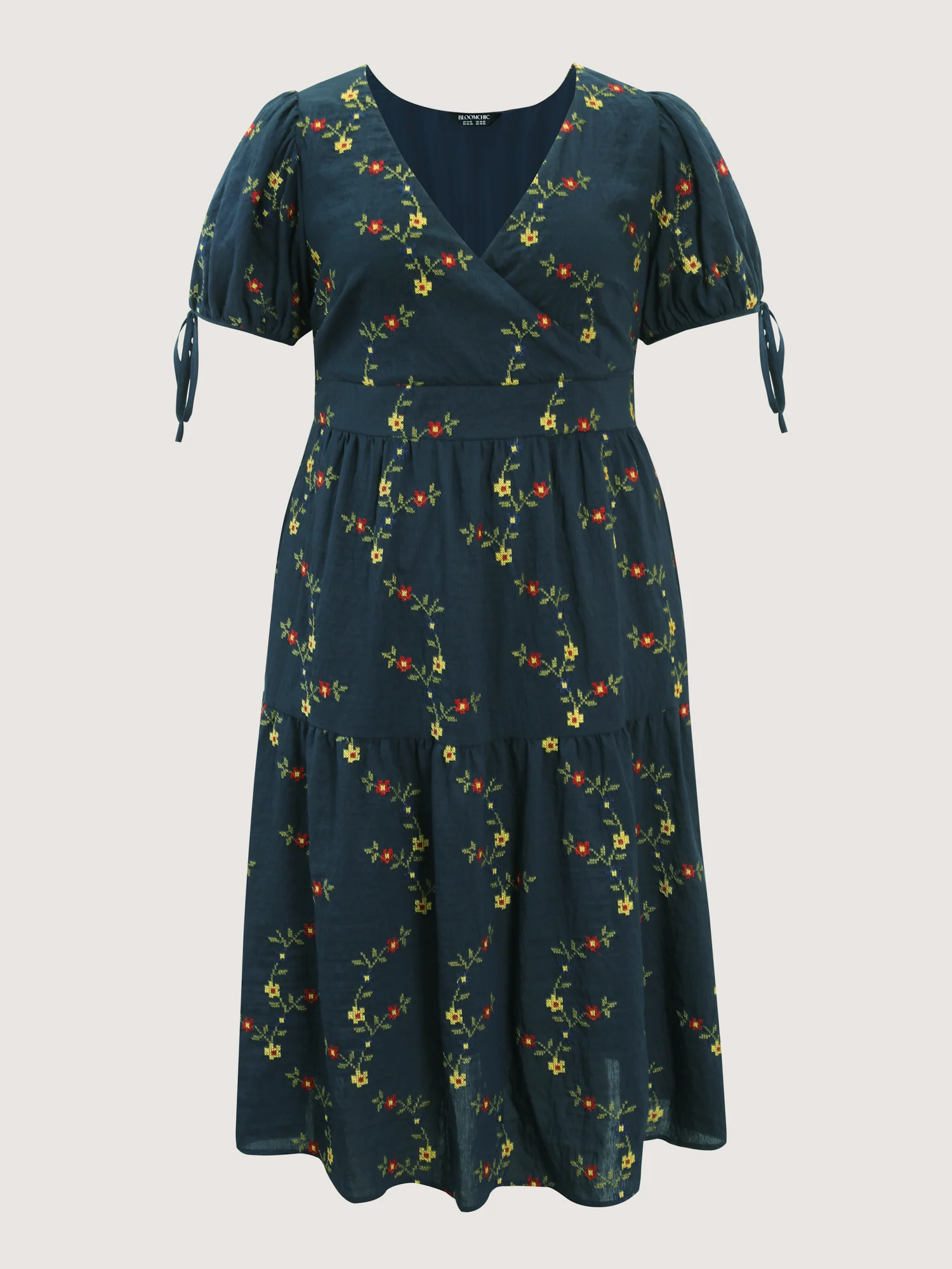 Floral Embroidered Sleeve Tie Midi Dress - Image 9