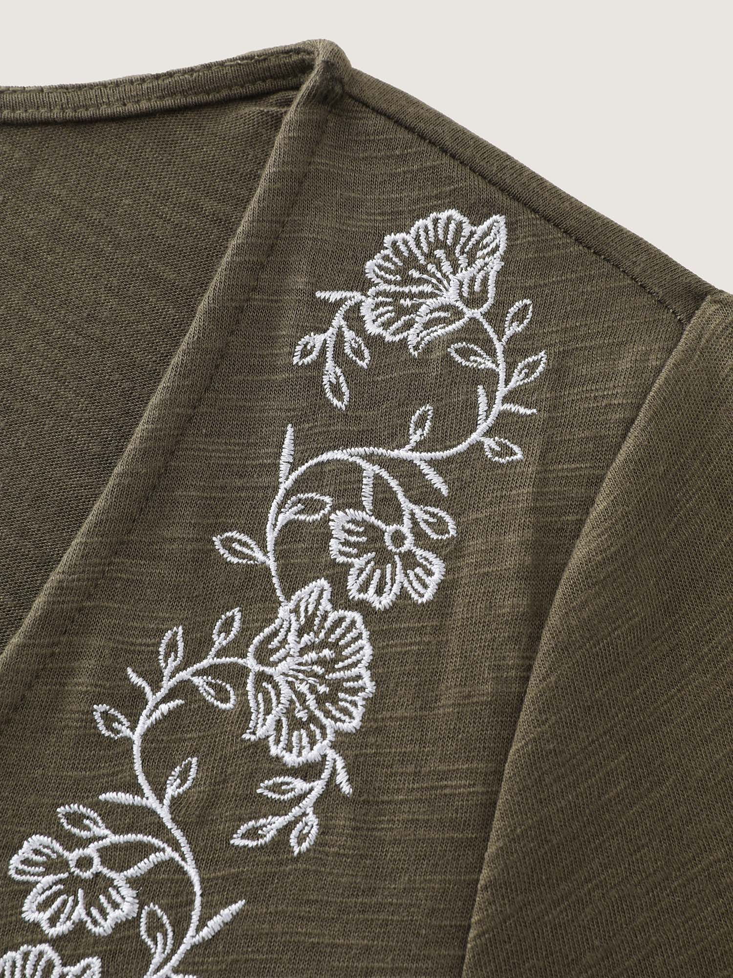 Floral Embroidered Square Neckline Button Top - Image 6