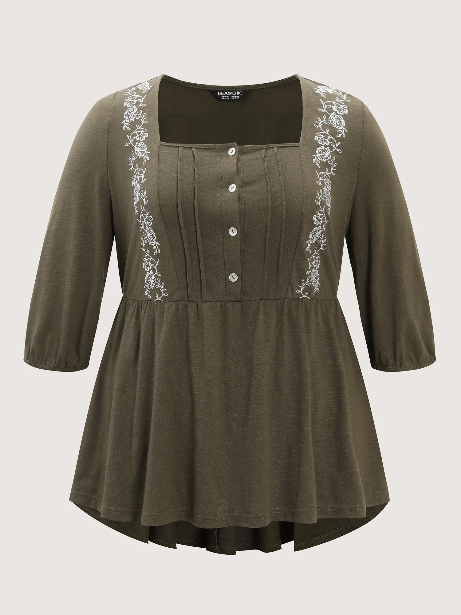 Floral Embroidered Square Neckline Button Top - Image 7