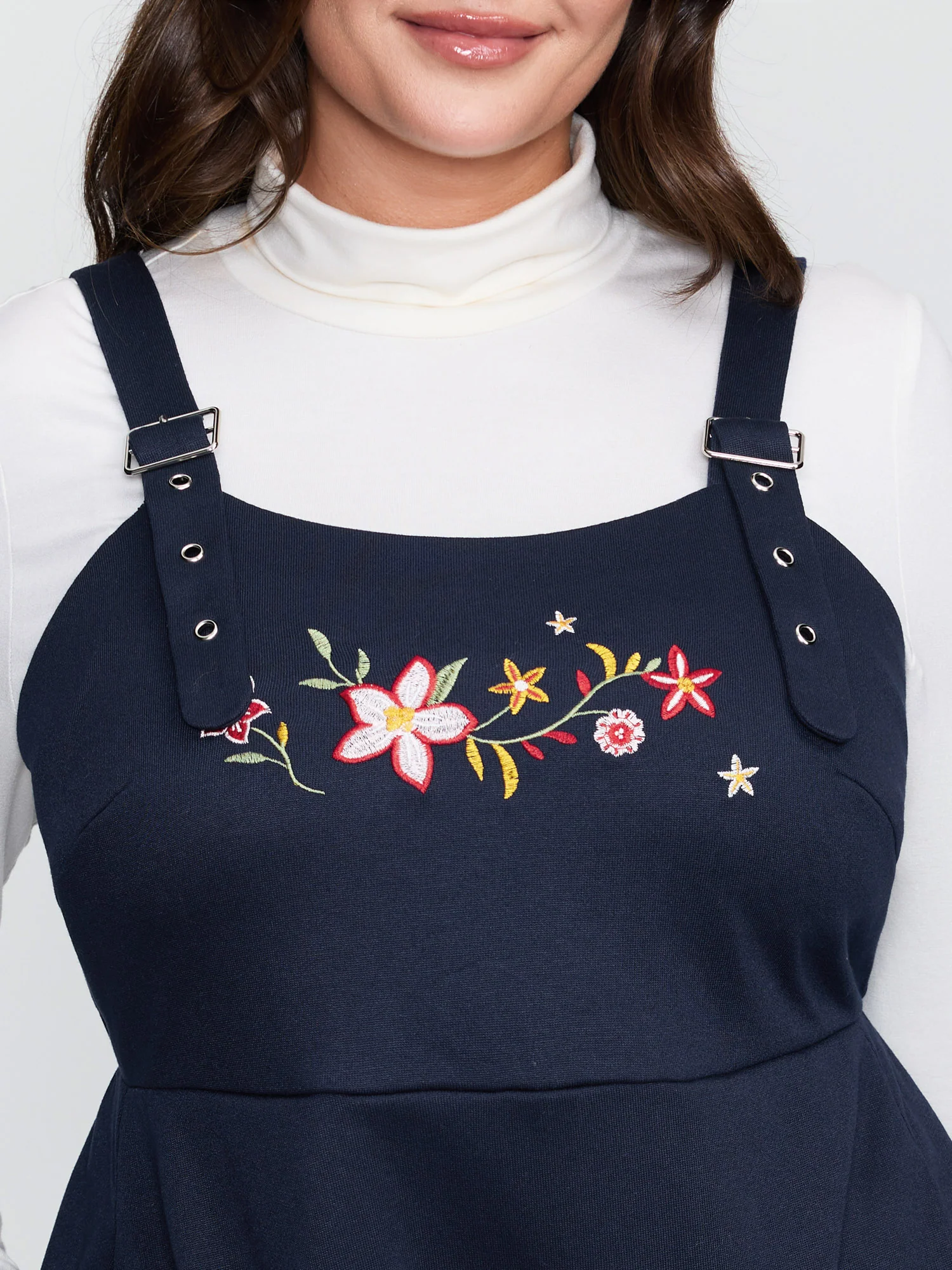 Floral Embroidered Stretchy Adjustable Mini Dress - Image 2