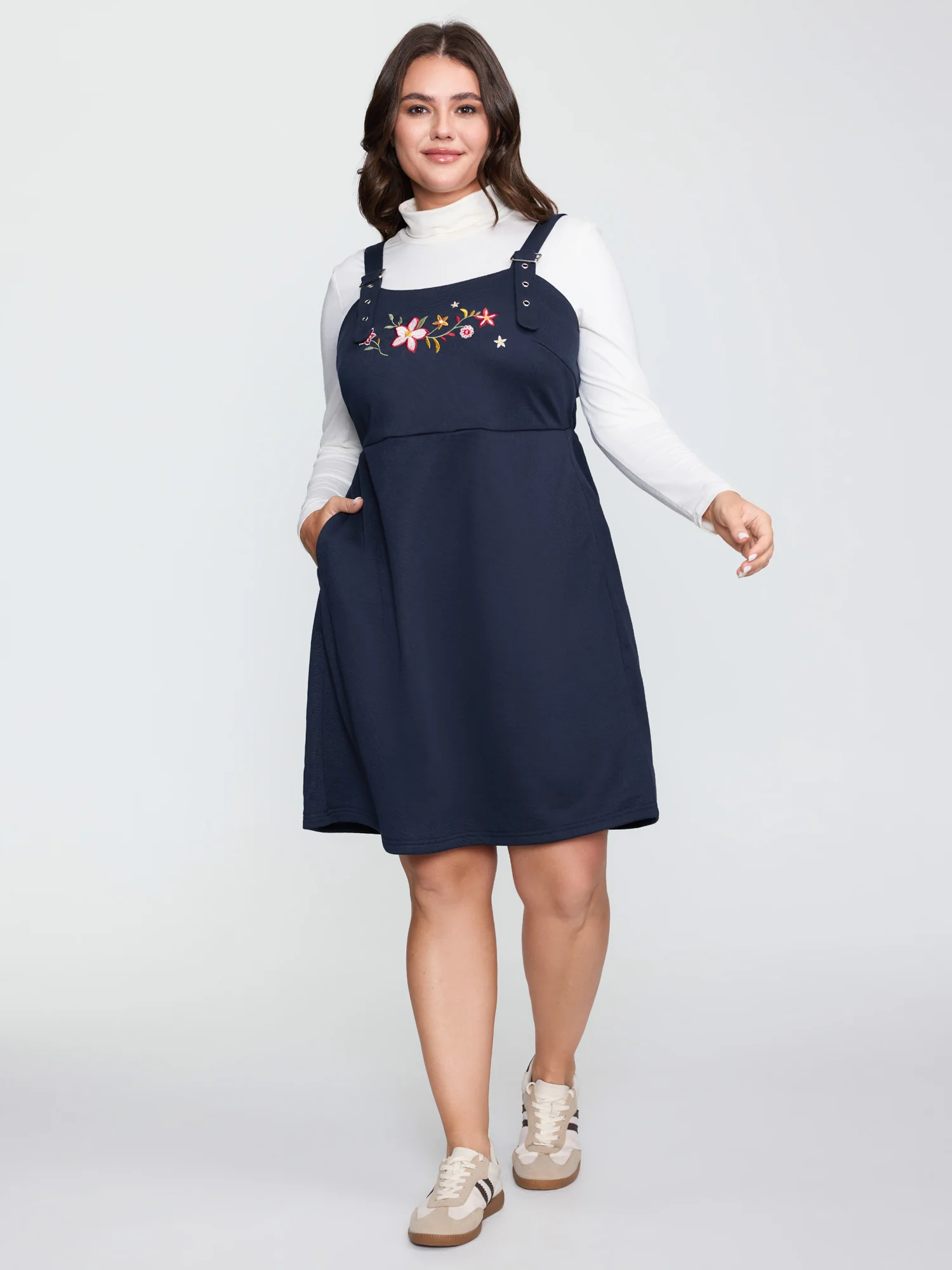 Floral Embroidered Stretchy Adjustable Mini Dress - Image 3
