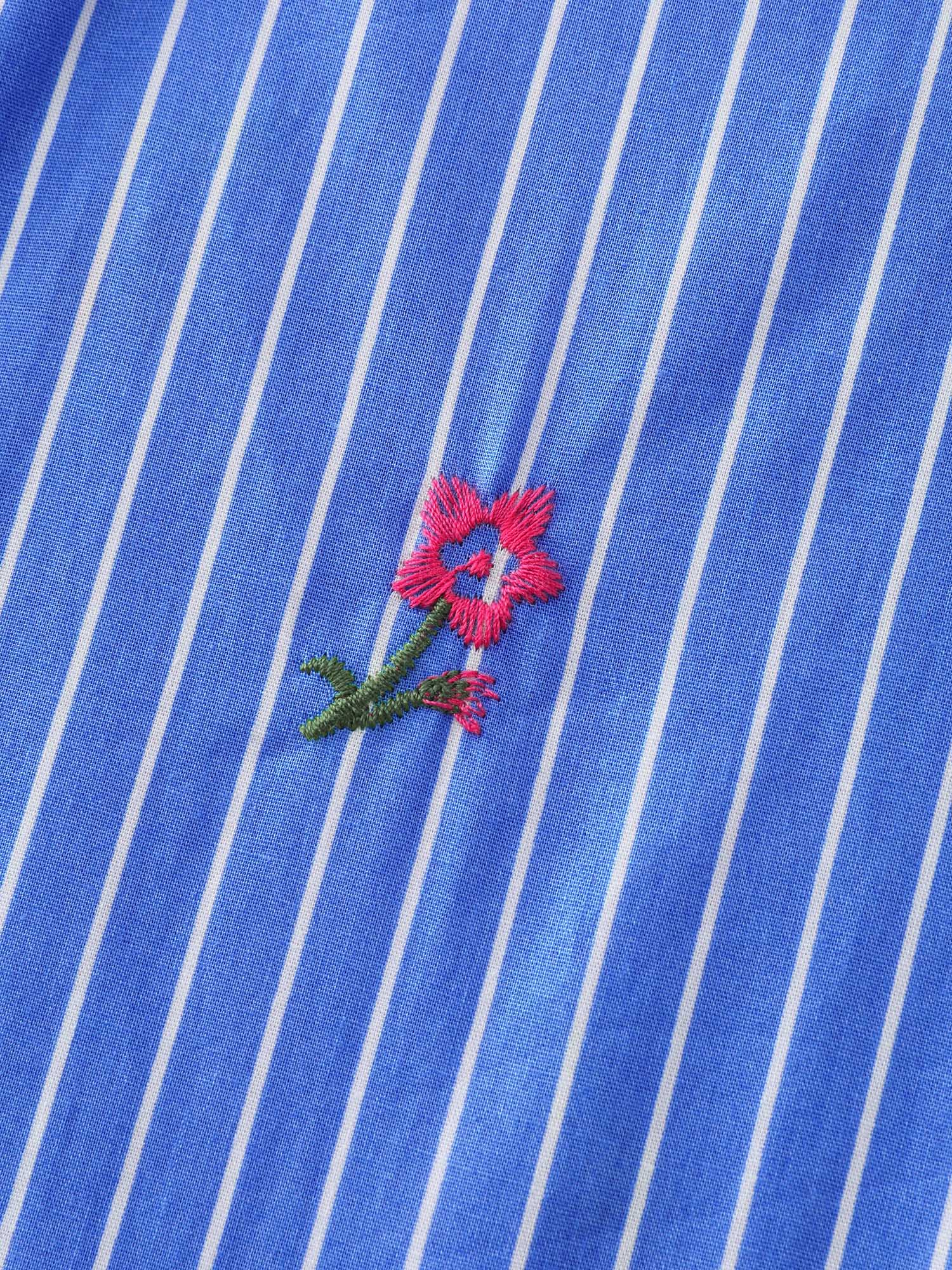 Cotton Floral Embroidered Striped Button-Down Shirt - Image 5