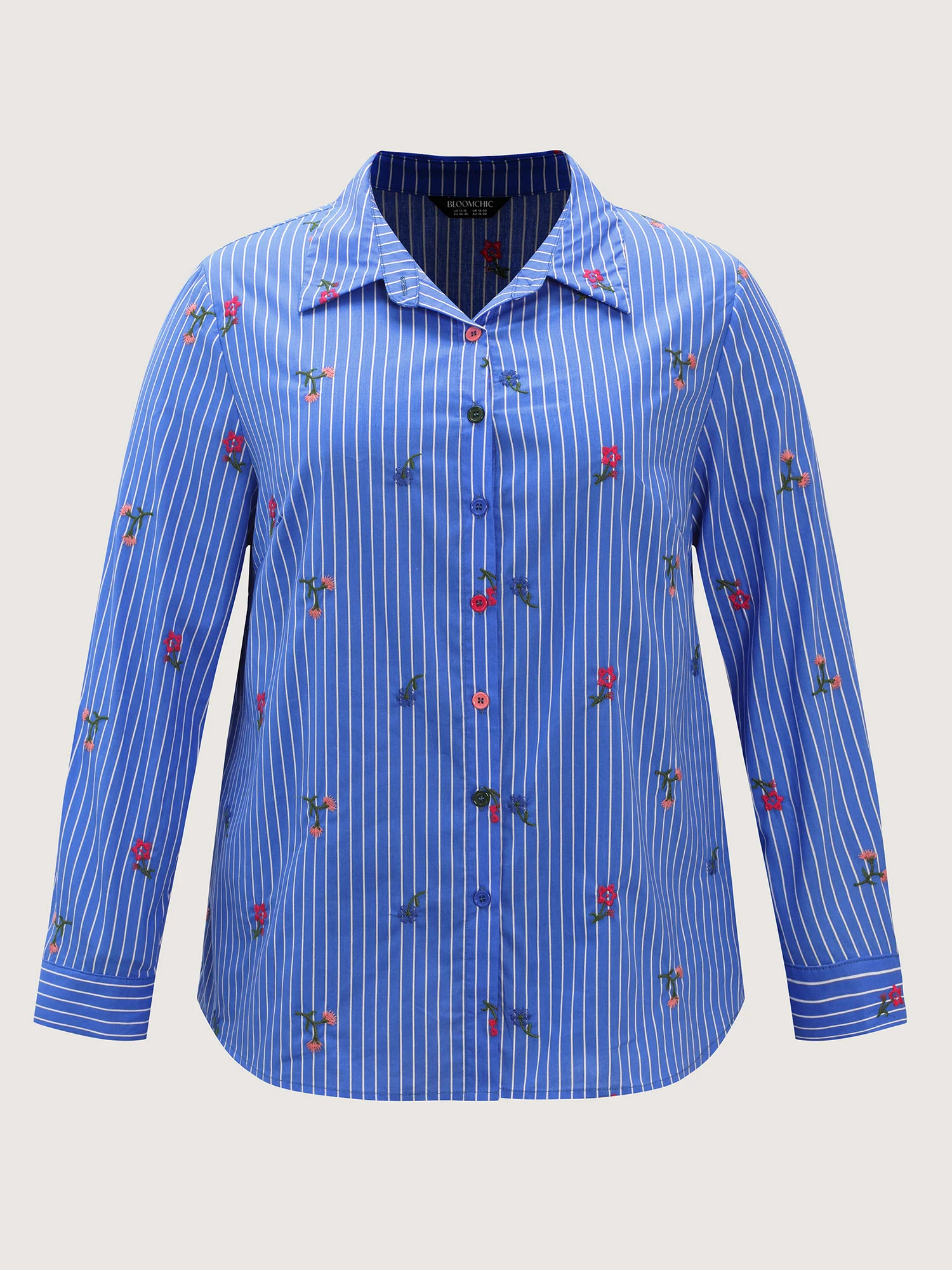 Cotton Floral Embroidered Striped Button-Down Shirt - Image 7
