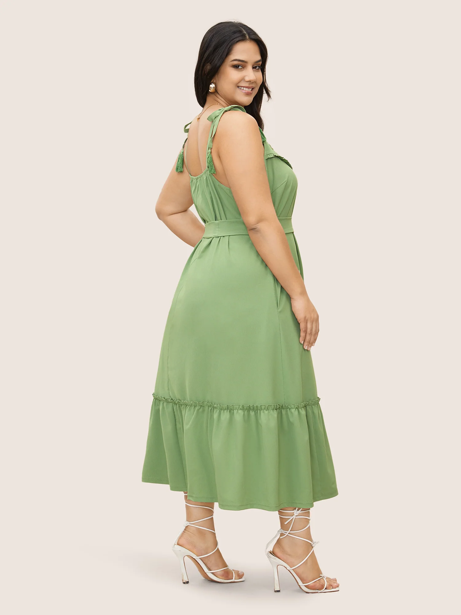 Floral Embroidered Tassel Pleated Frill Trim Dress - Image 3