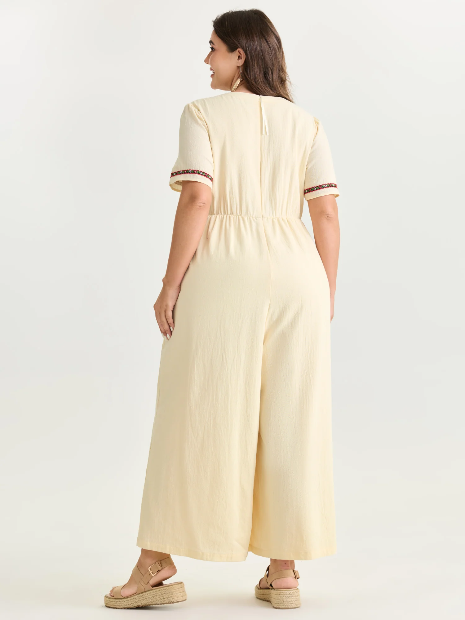 Cotton Floral Embroidered Tassel Waist Jumpsuit - Image 4