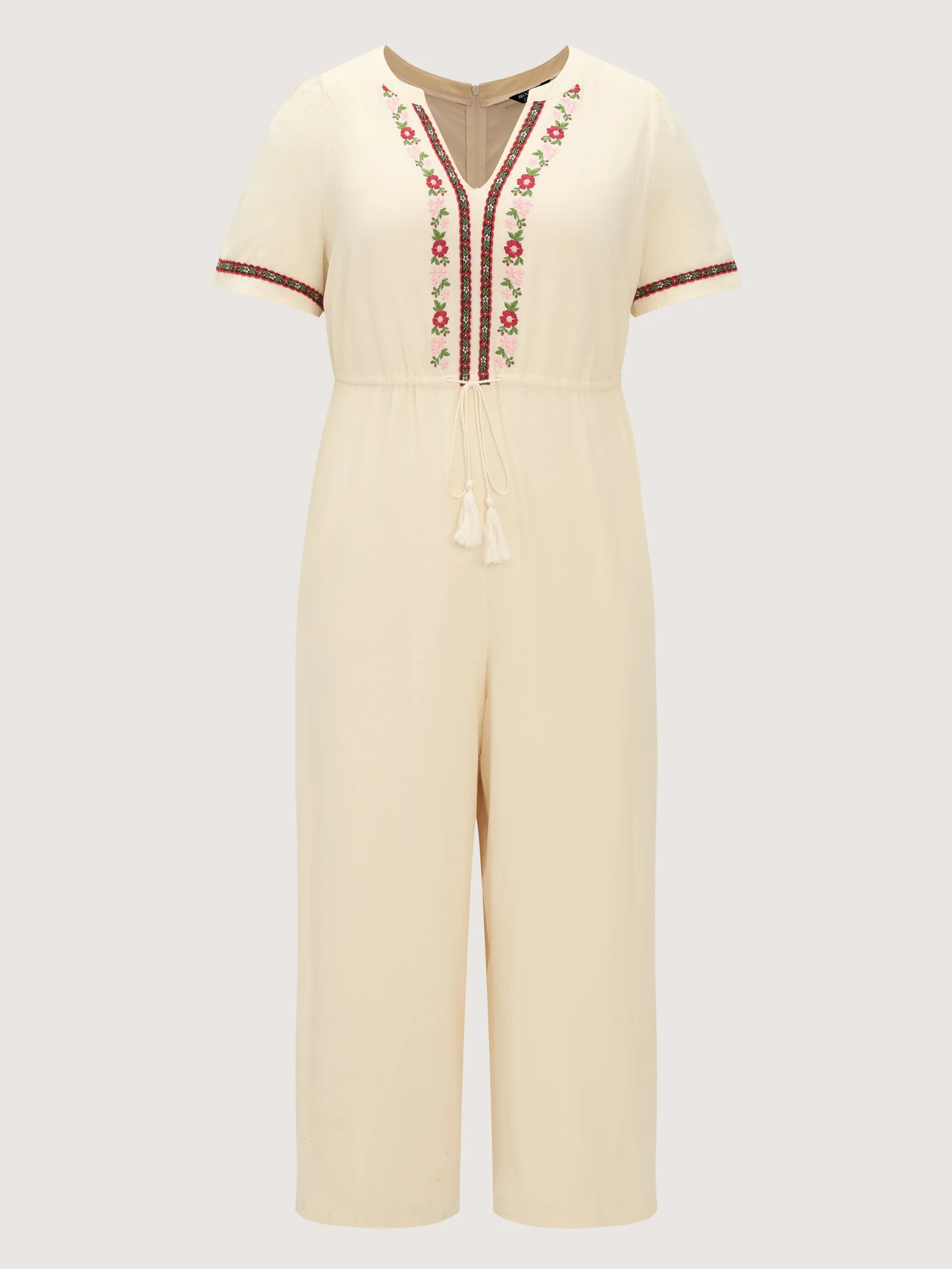Cotton Floral Embroidered Tassel Waist Jumpsuit - Image 7