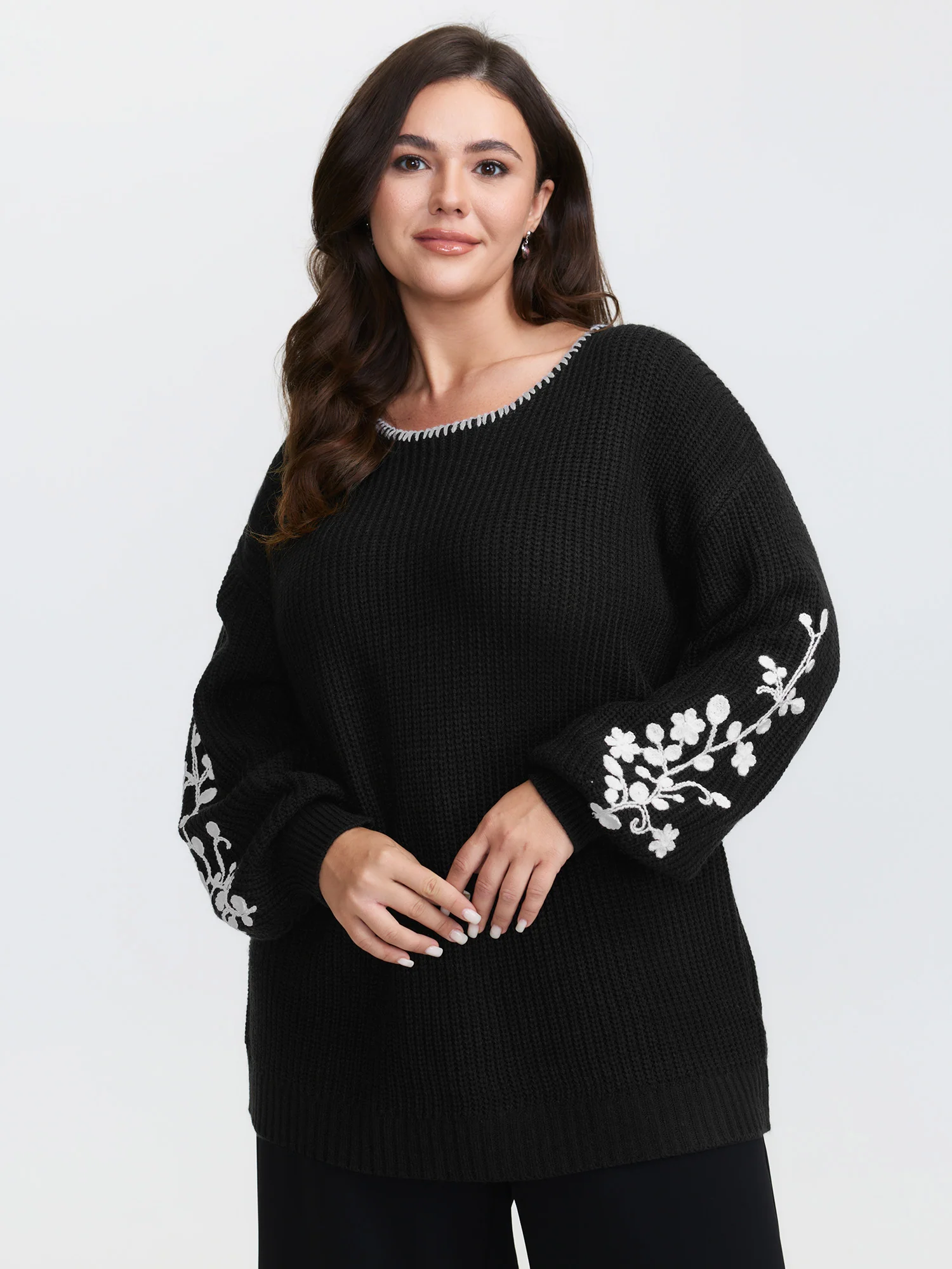 Floral Embroidered Texture Pullover - Image 2