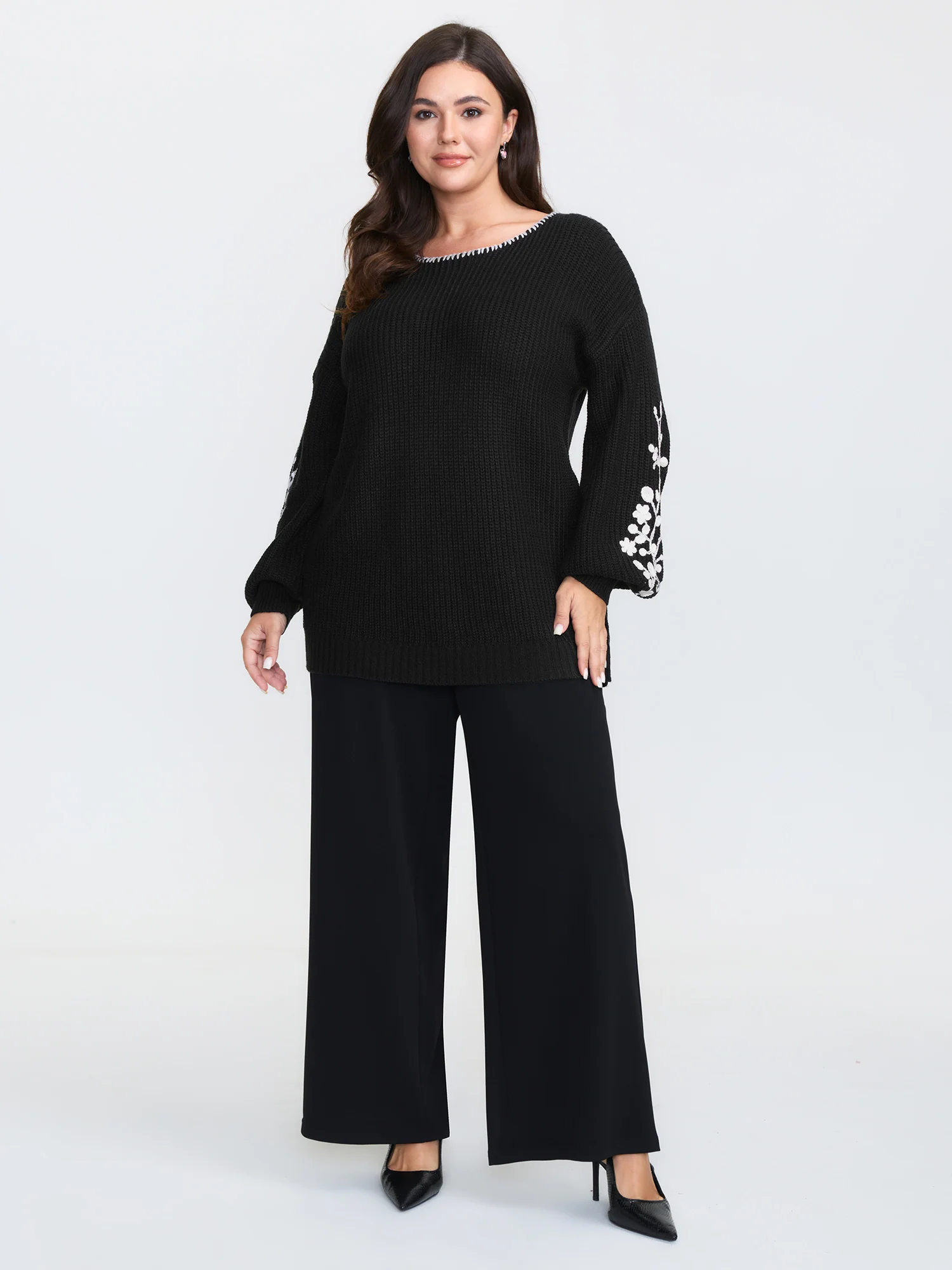 Floral Embroidered Texture Pullover - Image 3