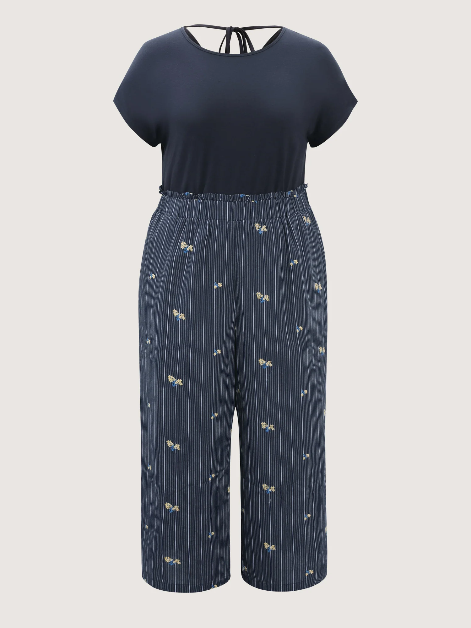 Floral Embroidered Textured Back-Tie Jumpsuit - Image 7