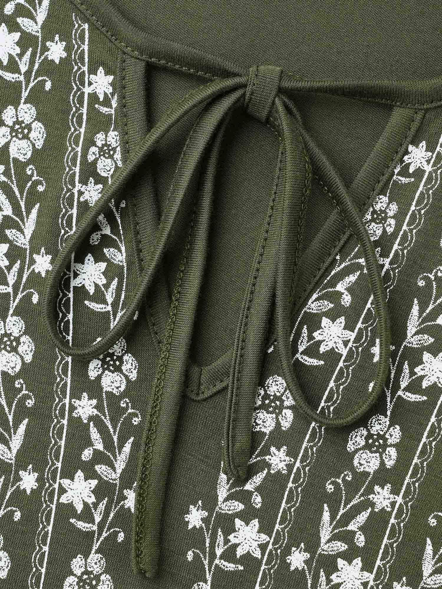 Floral Embroidered Tie Knot Gathered Jersey Top - Image 6