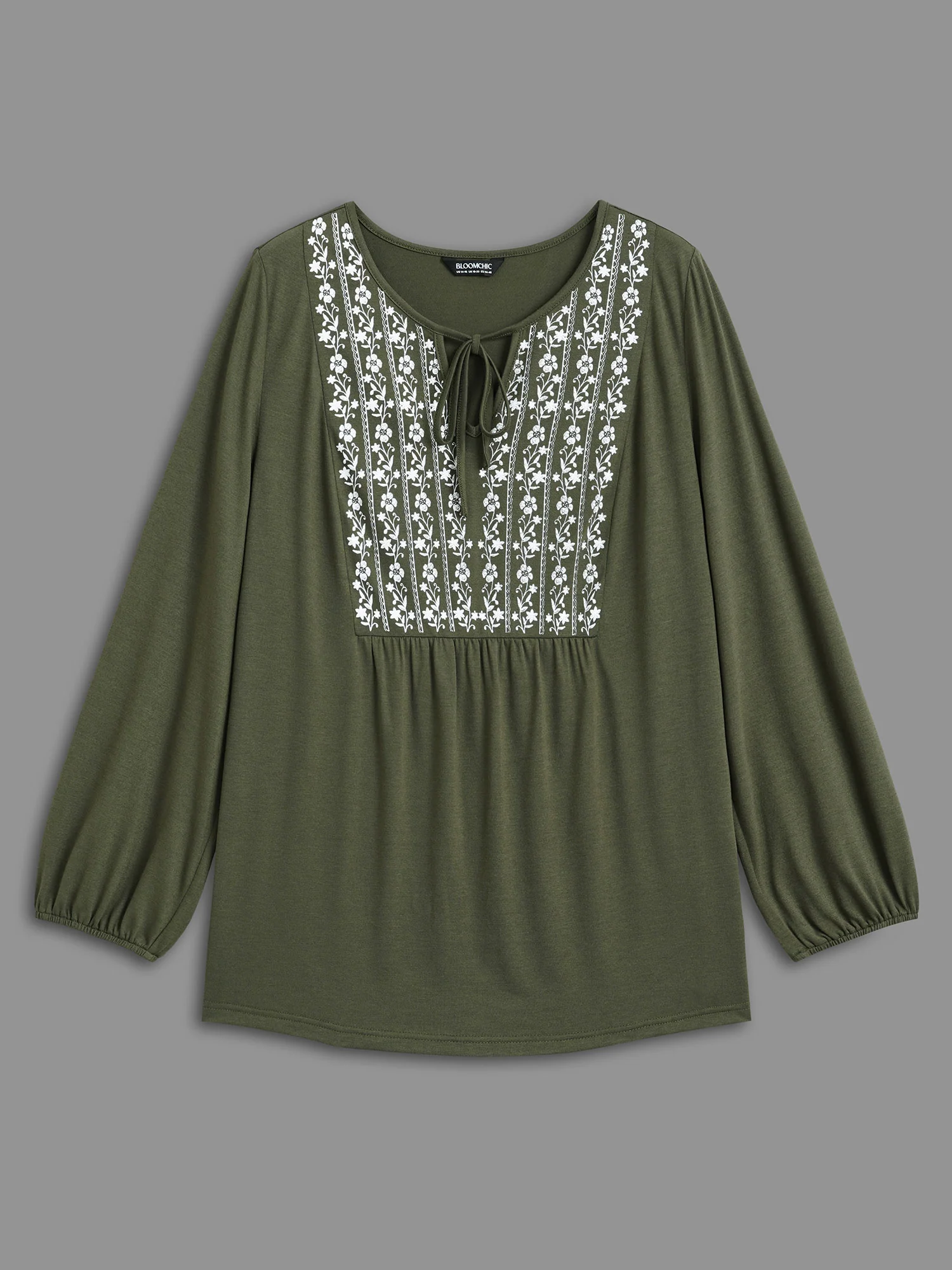 Floral Embroidered Tie Knot Gathered Jersey Top - Image 8