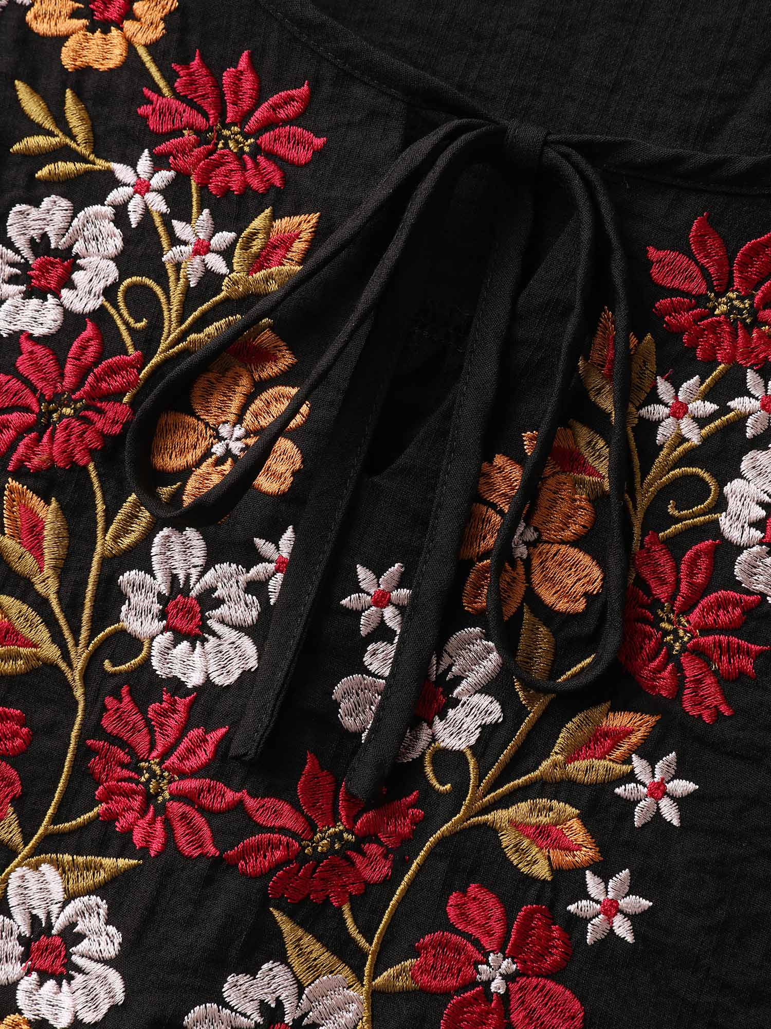 Floral Embroidered Tie Knot Lantern Sleeve Blouse - Image 5