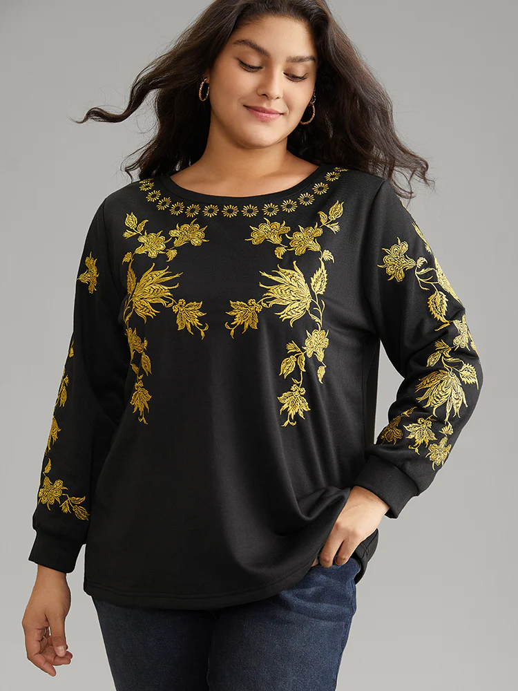 Floral Embroidered Two Tone Sweatshirt - Image 3