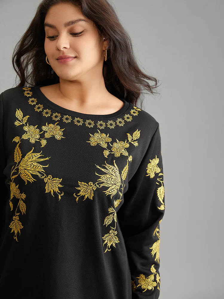 Floral Embroidered Two Tone Sweatshirt - Image 5