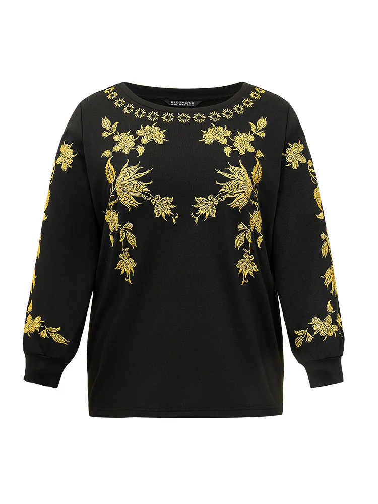Floral Embroidered Two Tone Sweatshirt - Image 6