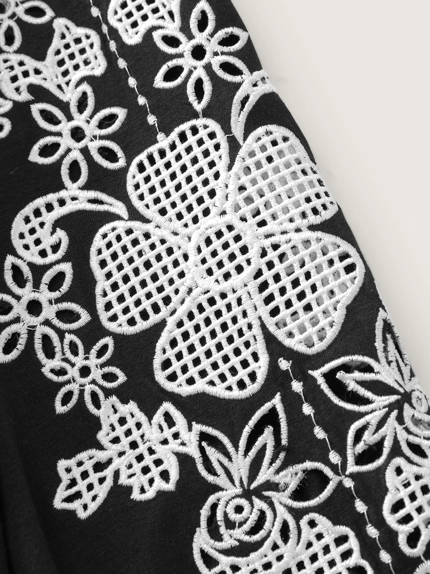 Floral Embroidered V-Neck Pockets Midi Dress - Image 6