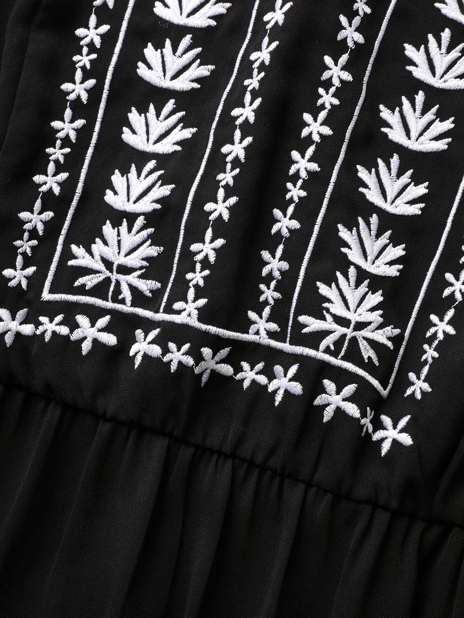 Floral Embroidered V Neck Ruffle Cap Sleeve Dress - Image 5