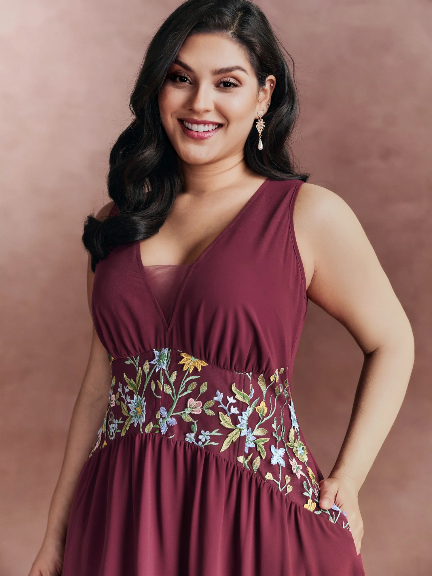 Floral Embroidered V-Neck Sleeveless Maxi Dress - Image 2