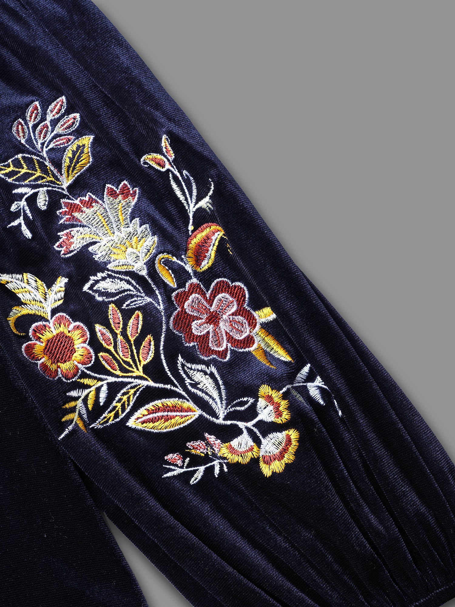 Floral Embroidered Velvet Tie Knot Blouse - Image 6