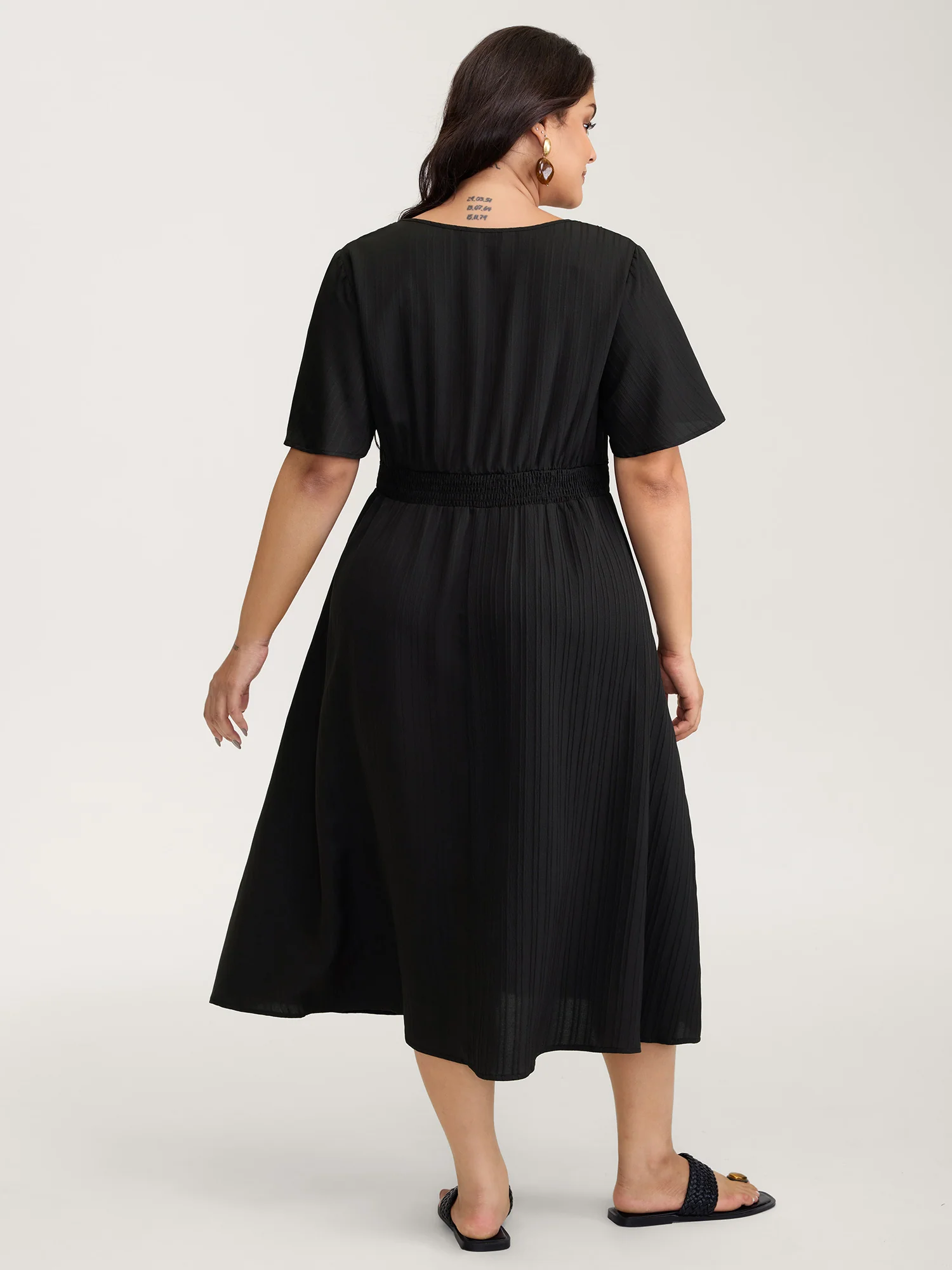 Floral Embroidered Waist Lace Trim Midi Dress - Image 4