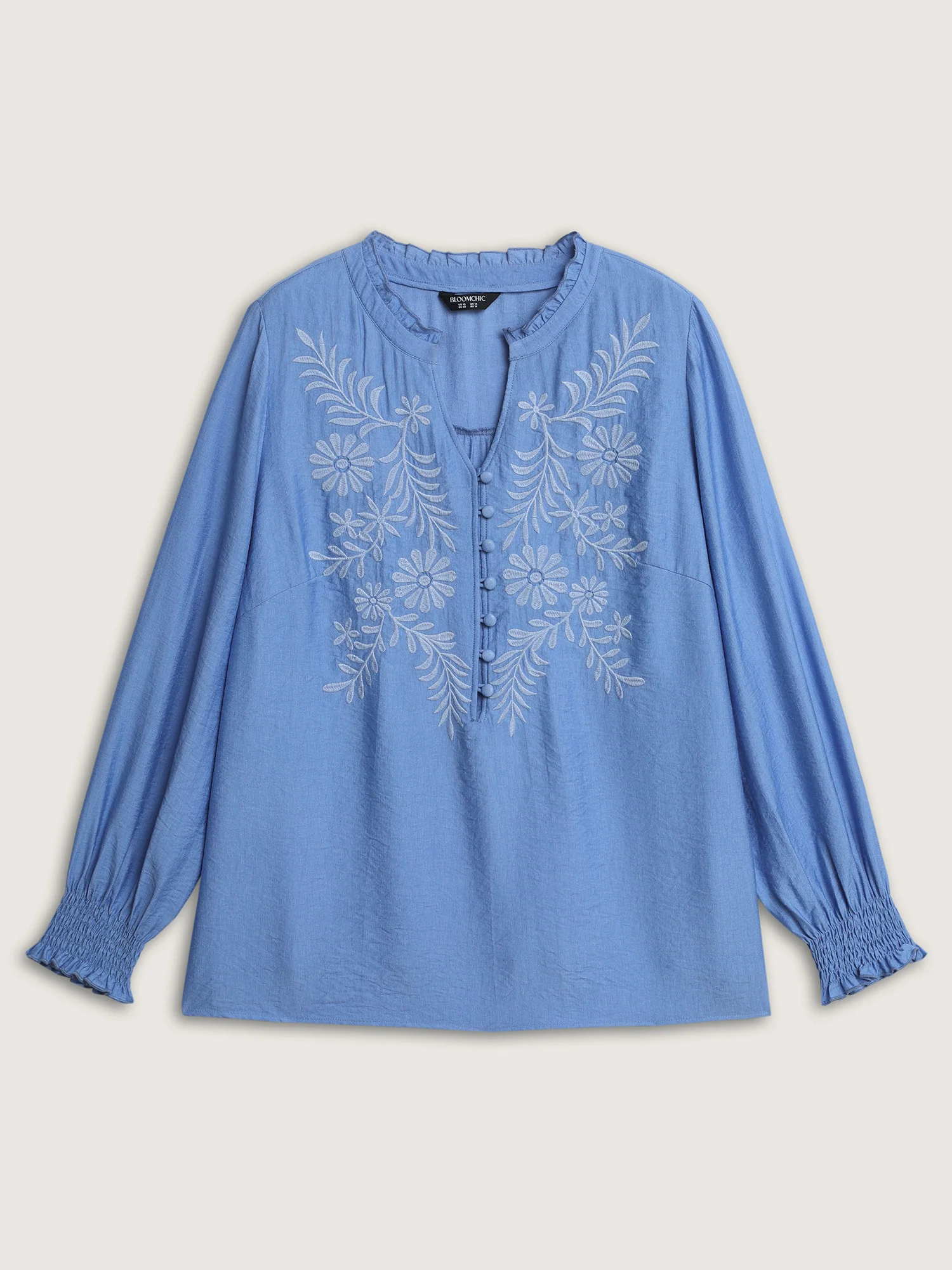 Floral Embroidery Button Detail Blouse - Image 7