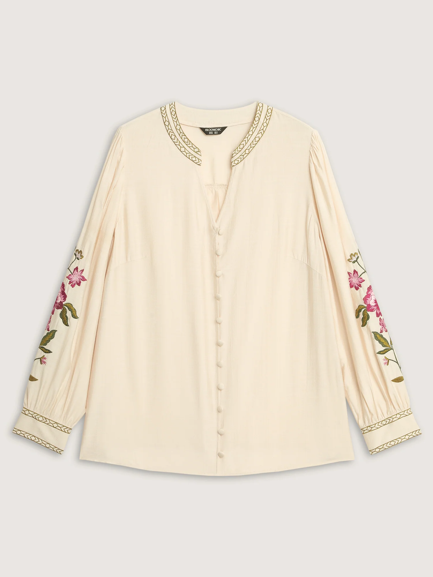 Floral Embroidery Button Front Blouse - Image 8