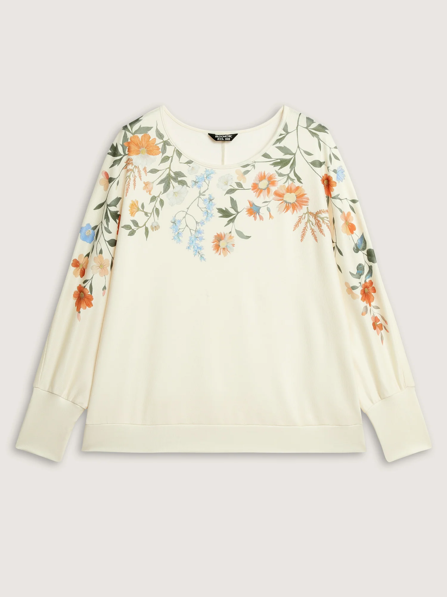 Floral Embroidery Cozy Stretchy Hem T-Shirt - Image 7