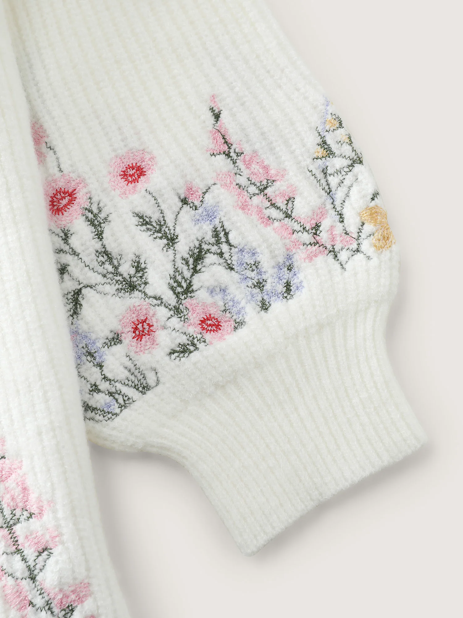 Floral Embroidery Drop Shoulder Knit Cardigan - Image 6