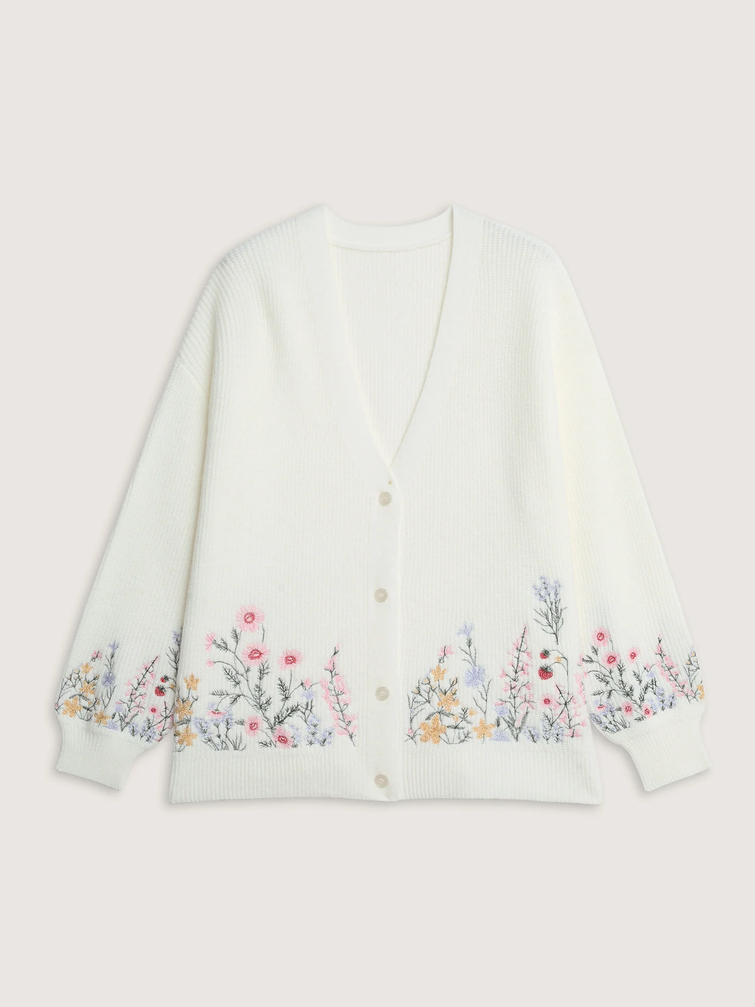 Floral Embroidery Drop Shoulder Knit Cardigan - Image 8