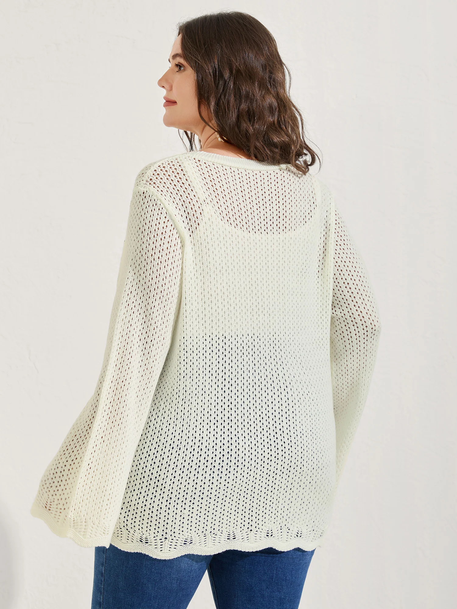 Floral Embroidery Flared Sleeve Knit Cardigan - Image 2