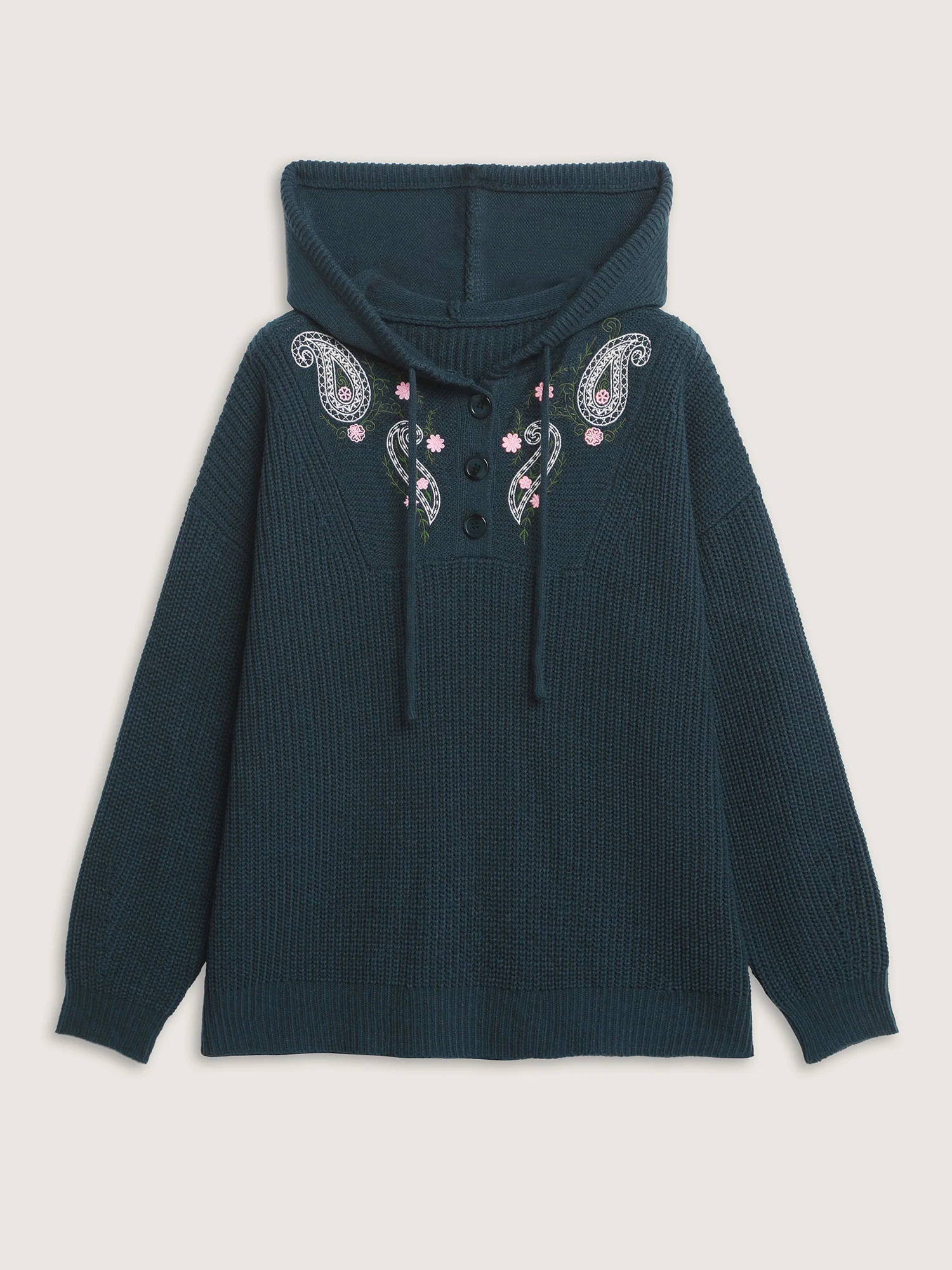Floral Embroidery Hooded Textured Pullover - Image 6